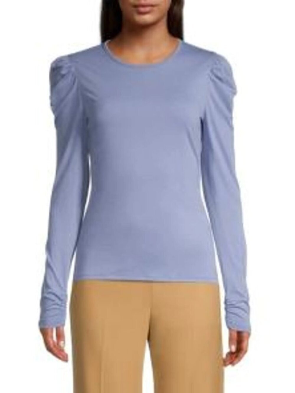 Rebecca Taylor ruched long sleeve blouse top shirt knit blue puff sleeve Small